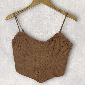 Urban Romantics Eyelet Crop Top Brown Size Medium Bohemian Boho Festival Cropped